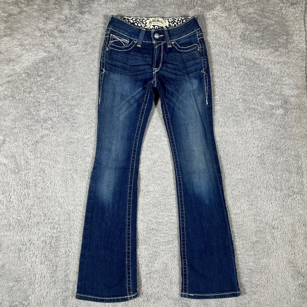 Ariat REAL Denim Jeans Womens 25S Blue Lakeshore Low Rise Rosy Whipstitch